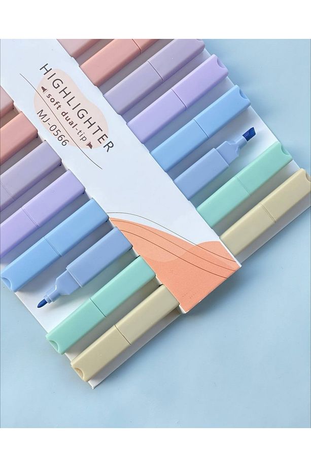 12'li Çift Uçlu Pastel Renkler Mujuu - 0566 Highlighter Yassı Fosforlu Kalem - 3