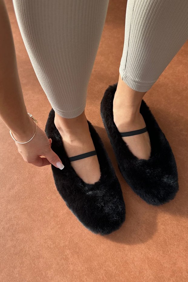 Women's Furry Ballerina Black