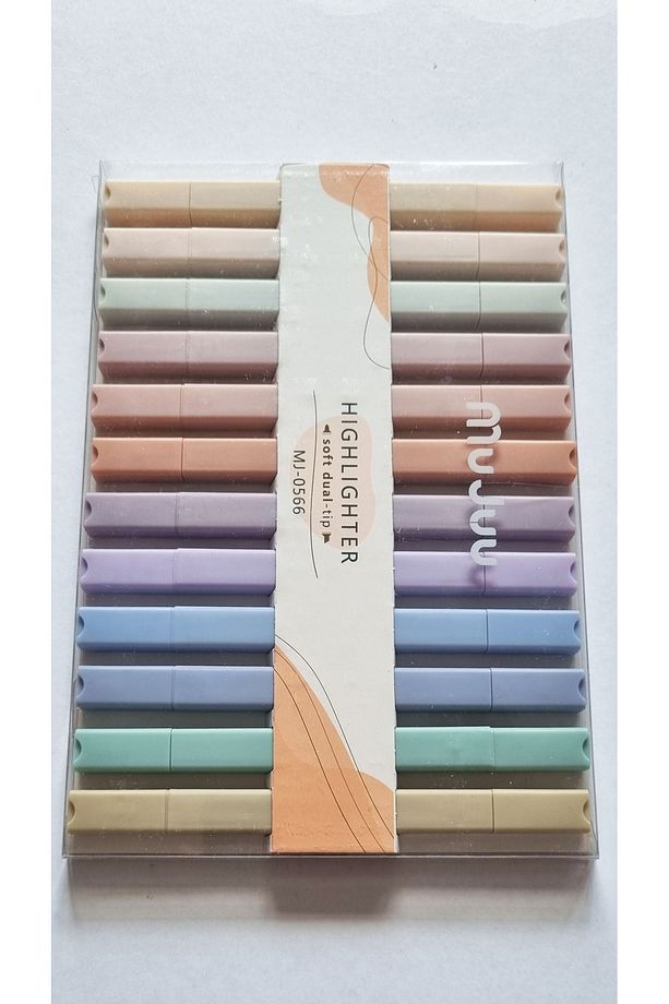 12'li Çift Uçlu Pastel Renkler Mujuu - 0566 Highlighter Yassı Fosforlu Kalem - 1