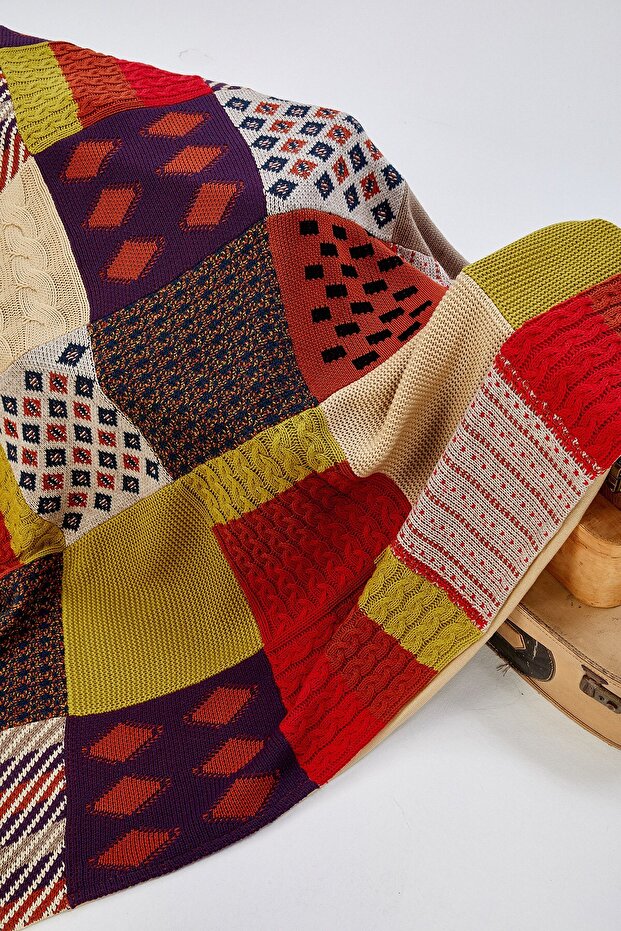 Pamuklu Çift Kişilik Patch Battaniye - Multı Renk - 5