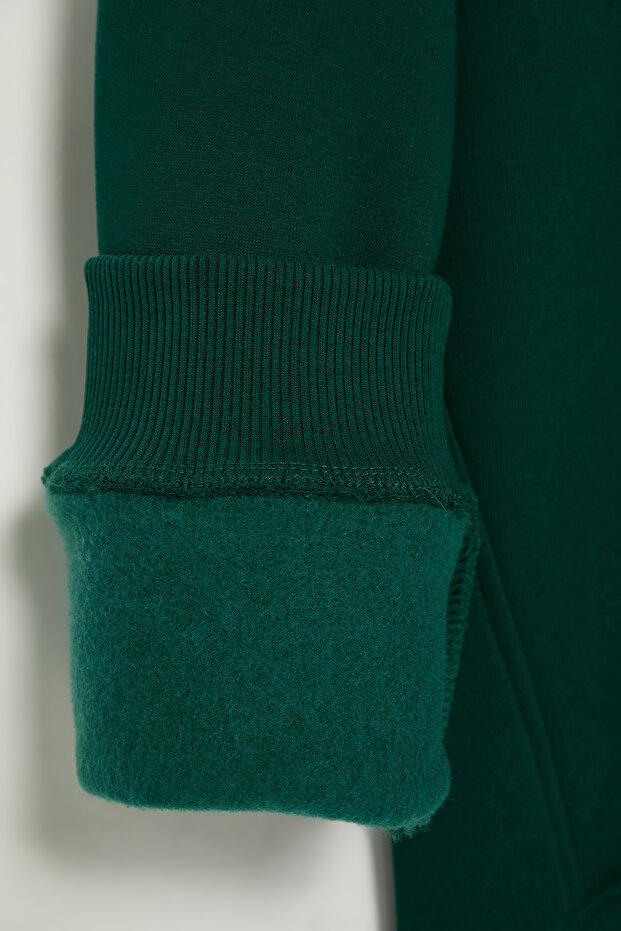 Yeşil Büyük Beden Oversize/Normal Kesim Dik Yaka Fermuarlı İçi Polarlı Sweatshirt TMNAW24AO00024 - 9