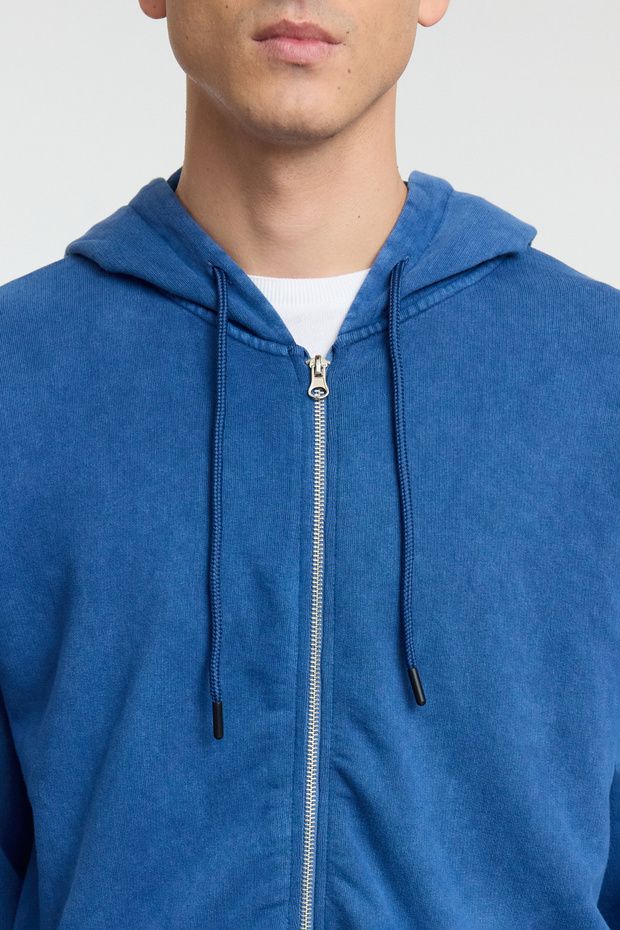 Indigo Oversize/Geniş Kesim Kapüşonlu Soluk Efekt Hırka/Şardonsuz Sweatshirt TMNAW25SW00049 - 4