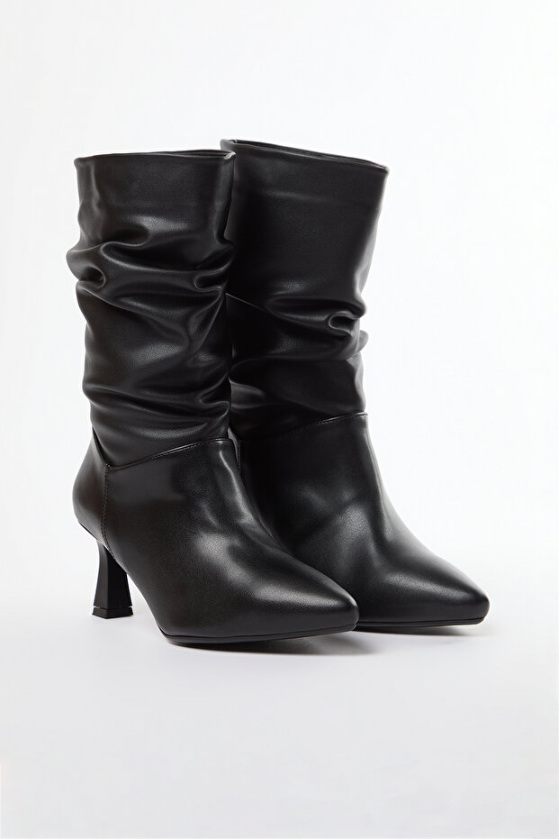 Damskie Czarne Botki Miechowe z Cienkimi Obcasami - Takaw25Cz00009 - 3