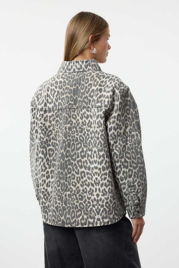 Çok Renkli Animal Leopar Desenli Ceket TWOAW25BC00030 - 5