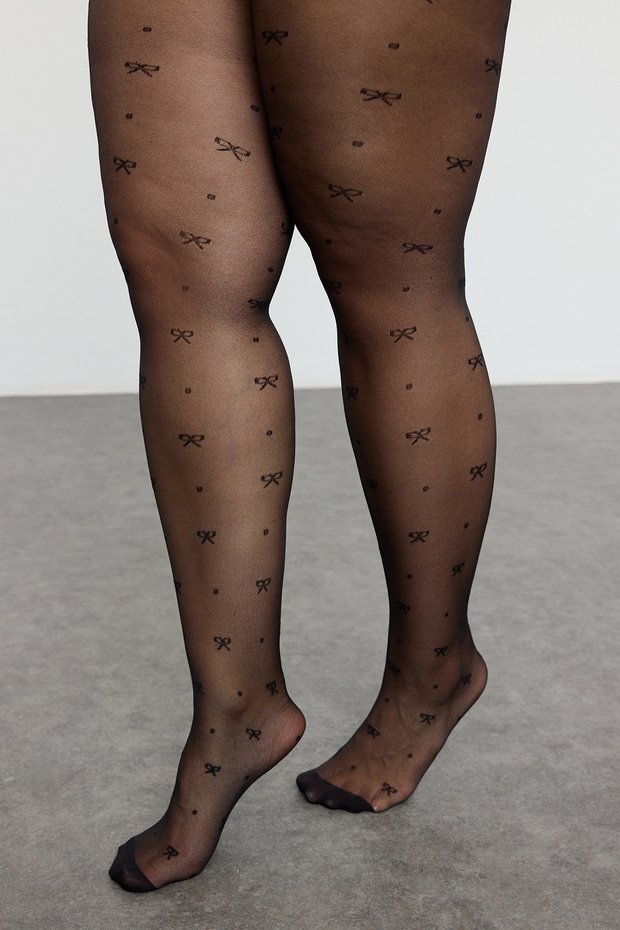 Schwarze Strumpfhose mit Schleifenmuster in Übergröße – 15 Den, 2er-Pack TBBAW25KC00003 - 3