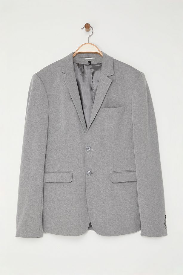 Gri Regular Fit Dokulu Rahat Esnek Kumaş Blazer Ceket TMNAW22CE0235 - 7