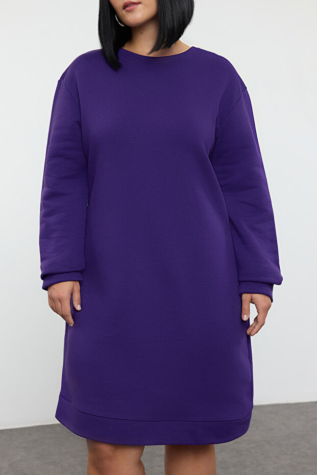Tmavofialová 2 vlákna Bezrastrové pletené mikinové šaty s výstrihom a výstrihom Tbbaw25Ah00101 - 4