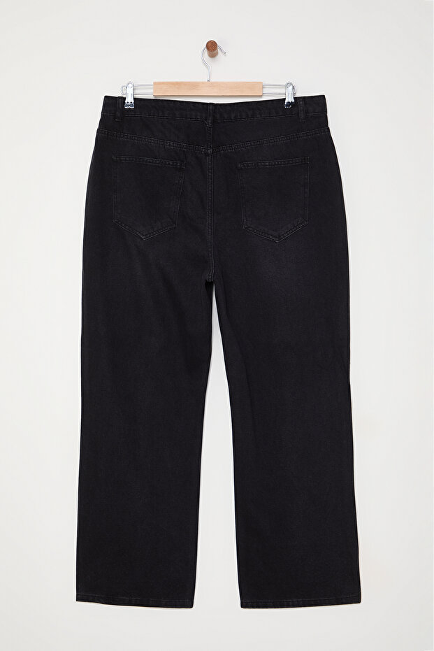 Antrasit Yüksel Bel Taşlı Straight Fit Büyük Beden Jeans TBBAW25CJ00000 - 8