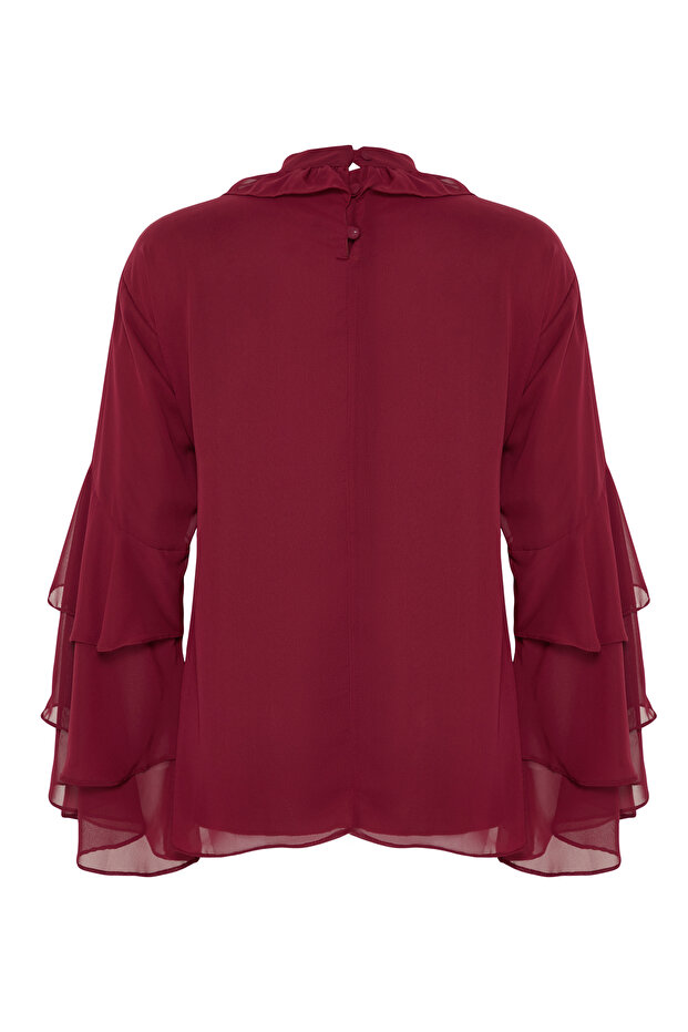 X AI Bordo Kolları Fırfırlı Şifon Tunik TCTAW25UK00010 - 10