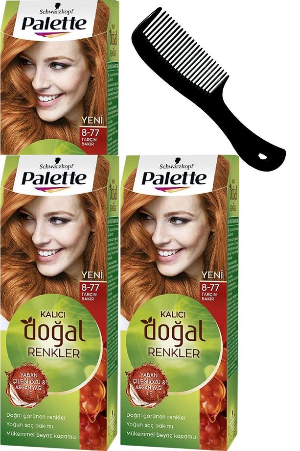 Kalıcı Doğal Renkler Saç Boyası 8-77 Tarçın Bakır X 3 Adet + Saç Açıcı Tarak - 1