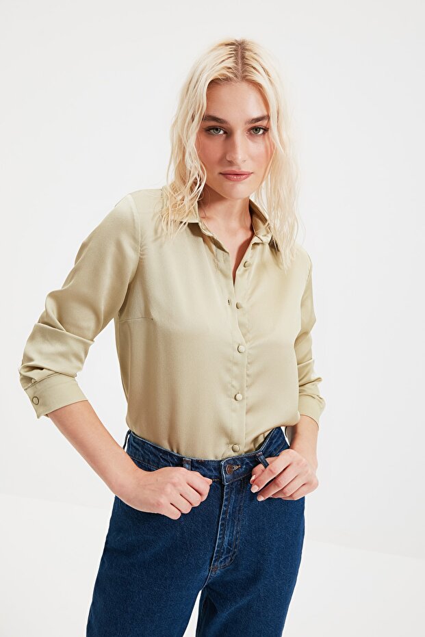 Mintgrünes Basic-Hemd aus Satingewebe TWOAW20GO0465 - 2