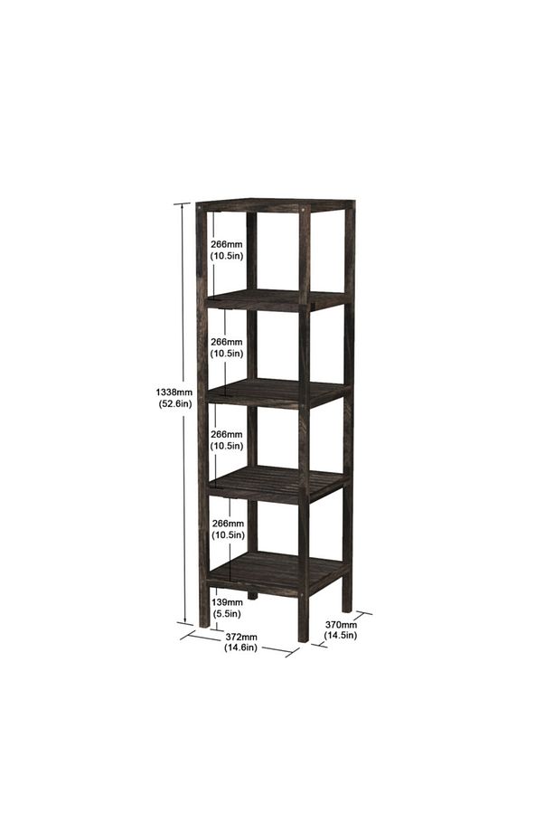 Interbuild Akasya Masif Ağaç,holger 5 Katlı Çok Amaçlı Raf,372x371x 1338 Mm, Espresso - 2