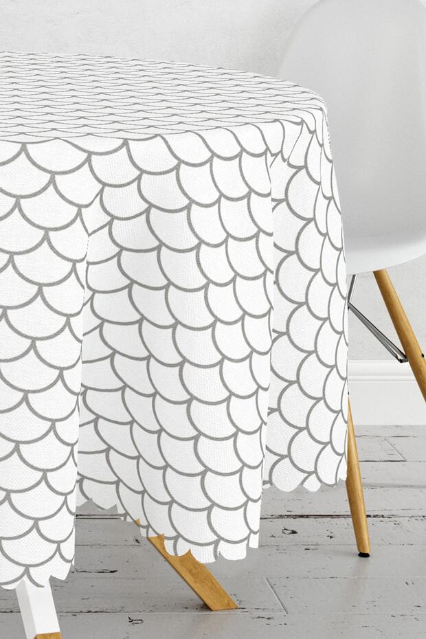 مفرش طاولة دائري مطبوع رقميًا بنمط هندسي رمادي - 3