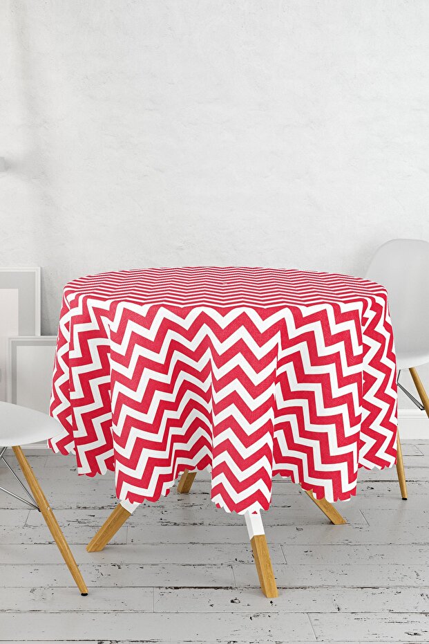 Modern Zigzag Patterned Digital Printed Round Tablecloth - Diameter 140cm - 2