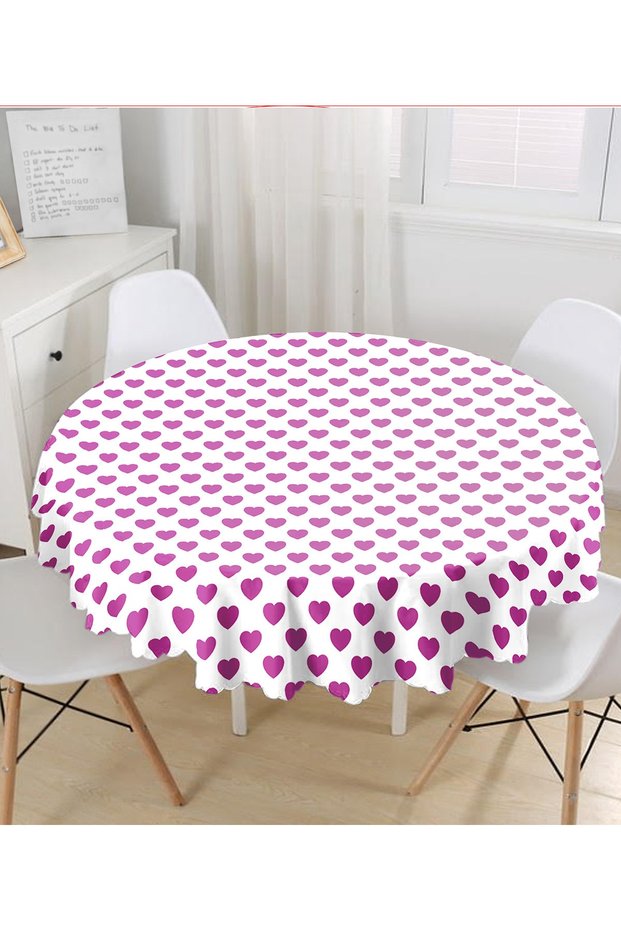 Heart Pattern Digital Printed Round Tablecloth