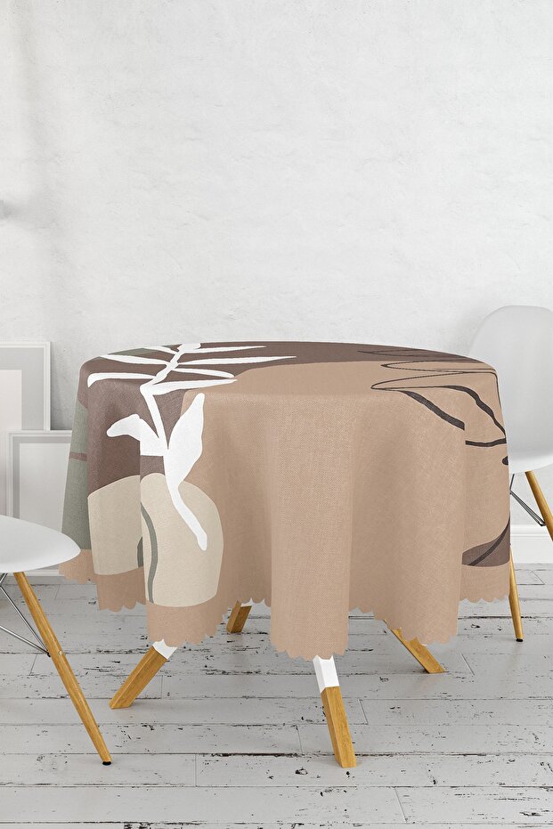 مفرش طاولة دائري منقوش باللون البني - 2