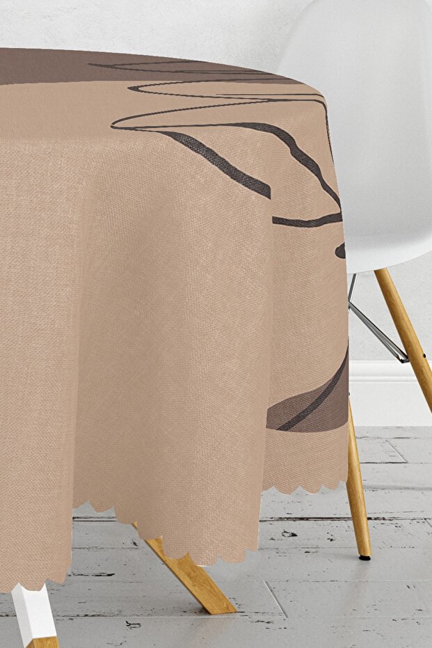 مفرش طاولة دائري منقوش باللون البني - 3