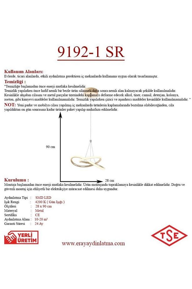 9192-1 Sarı Tekli Led Avize - 3