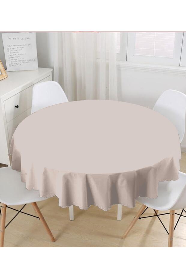Mink Plain Colored Digital Printed Round Tablecloth - Diameter 140cm
