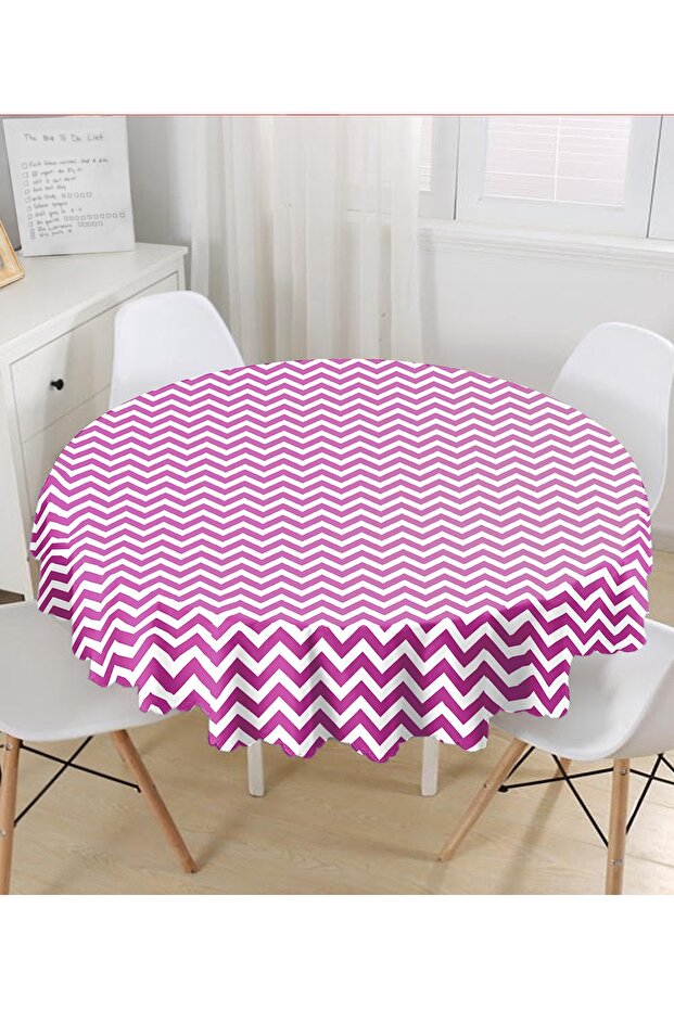 Modern Zigzag Patterned Digital Printed Round Tablecloth - Diameter 140cm - 1