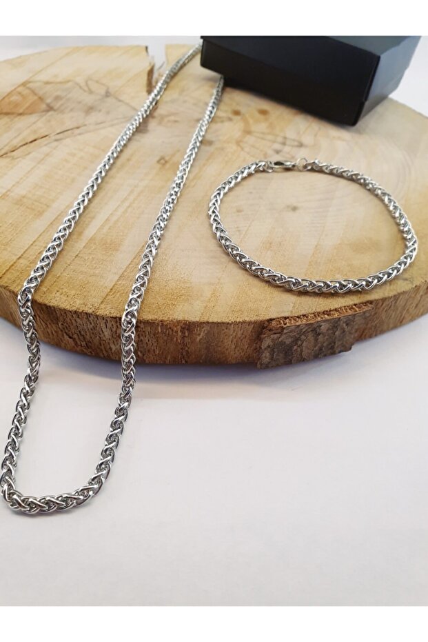 Angelus Model Silver Color Chain Necklace and Bracelet Set