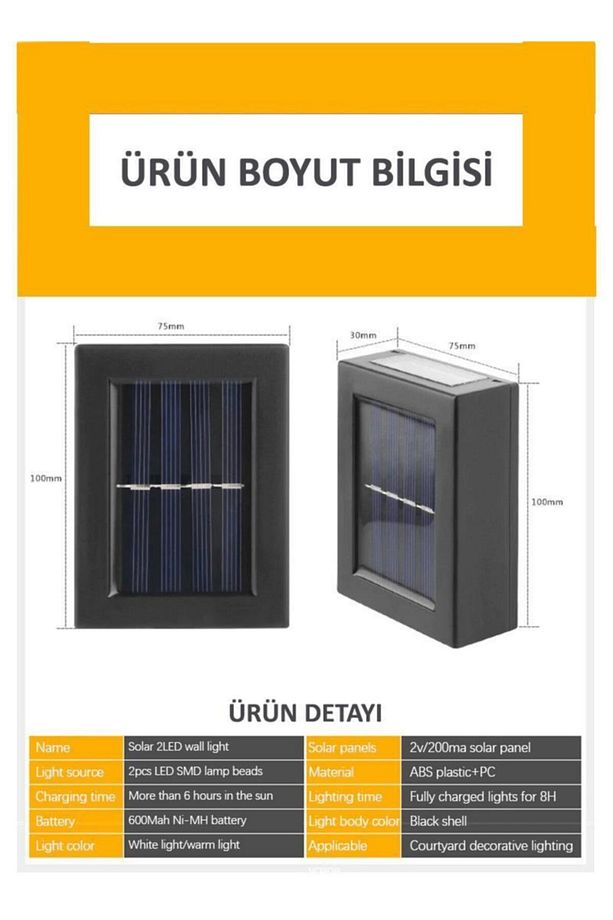 1adet Modern Solar Çift Taraflı Duvar Lamba Güneş Enerjili Aydınlatma Dekorasyon Aplik - 5