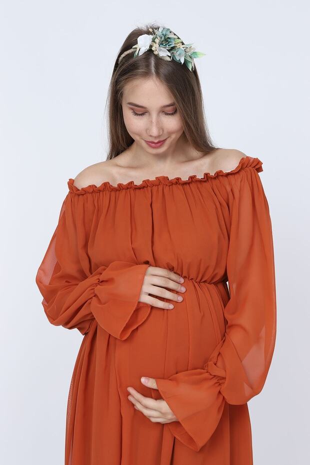 Kiremit Dökümlü Hamile Elbisesi - 1