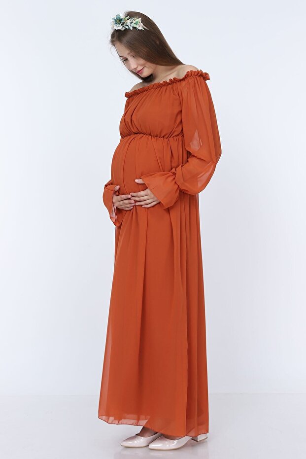 Kiremit Dökümlü Hamile Elbisesi - 2