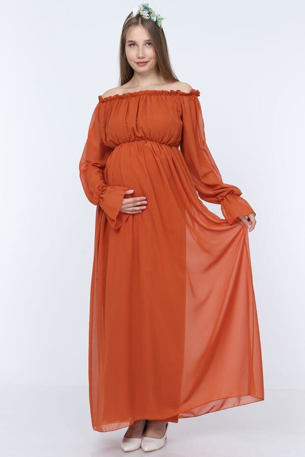 Kiremit Dökümlü Hamile Elbisesi - 6