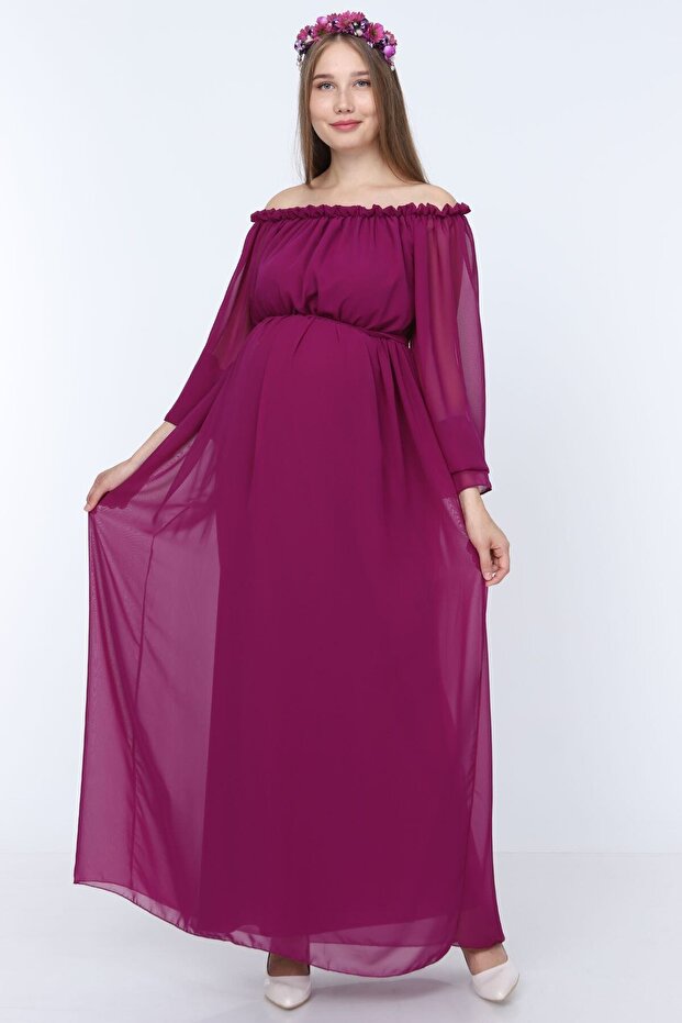 Kadın Mor Dökümlü Hamile Elbisesi - 4