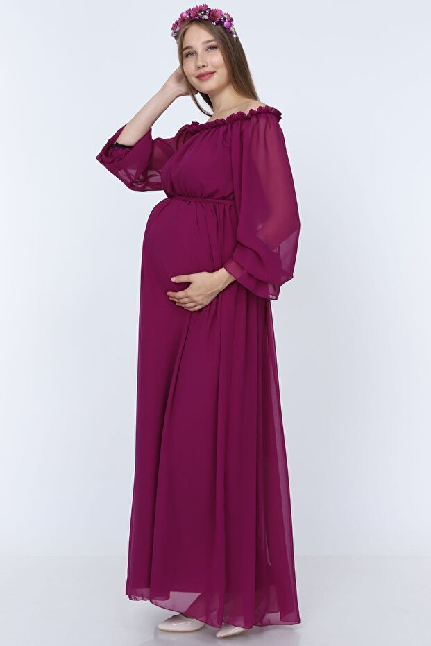 Kadın Mor Dökümlü Hamile Elbisesi - 6