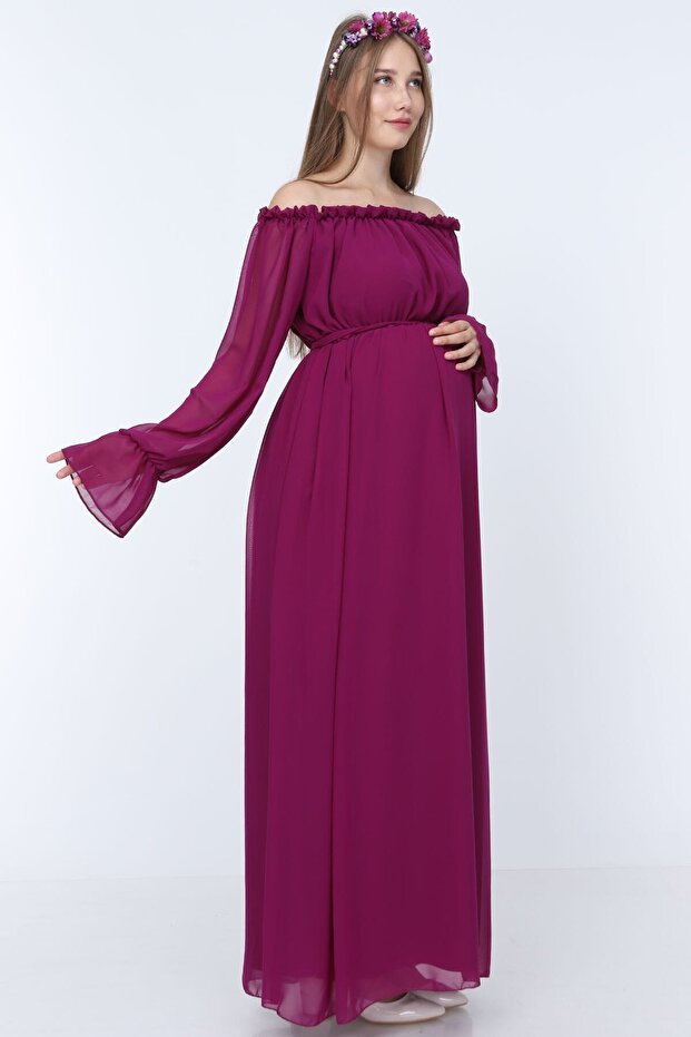 Kadın Mor Dökümlü Hamile Elbisesi - 7