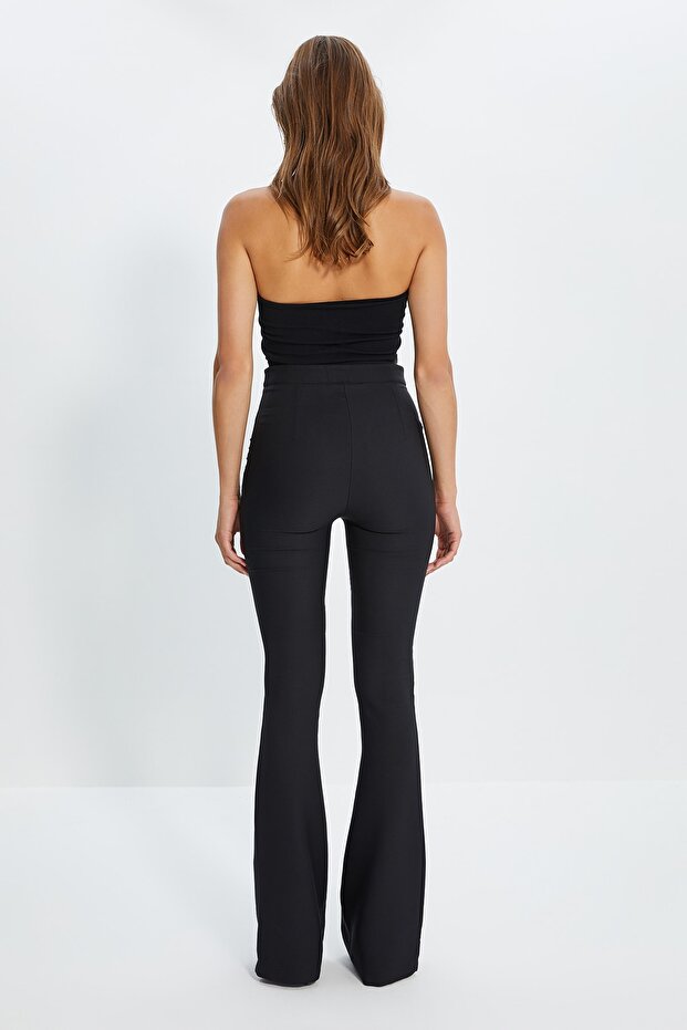 Siyah İspanyol Paça Flare Bootcut Dokuma Kumaş Pantolon TWOAW20PL0576 - 5