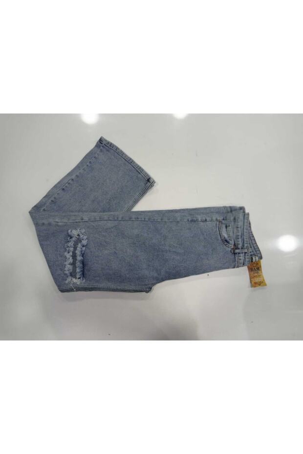Yırtık S.o.l.m.a.z Mavi Kar Yıkama Süper Yüksek Bel Salaş Jean Pantolon. (SÜPER YÜKSEK) Wide Leg - 2
