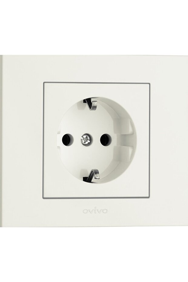 مقبس أبيض مع إطار مقبس مؤرض باللون الأبيض - 1