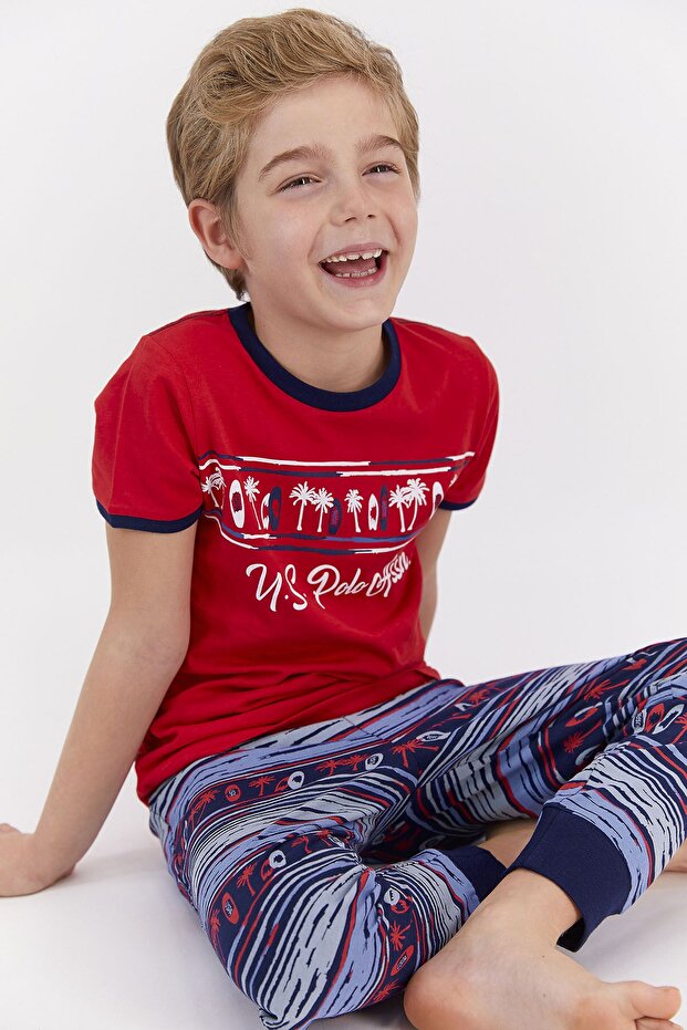 Base. Polo Assn Licensed Skate Red Navy Blue Young Men's Short Sleeve Pajama Set