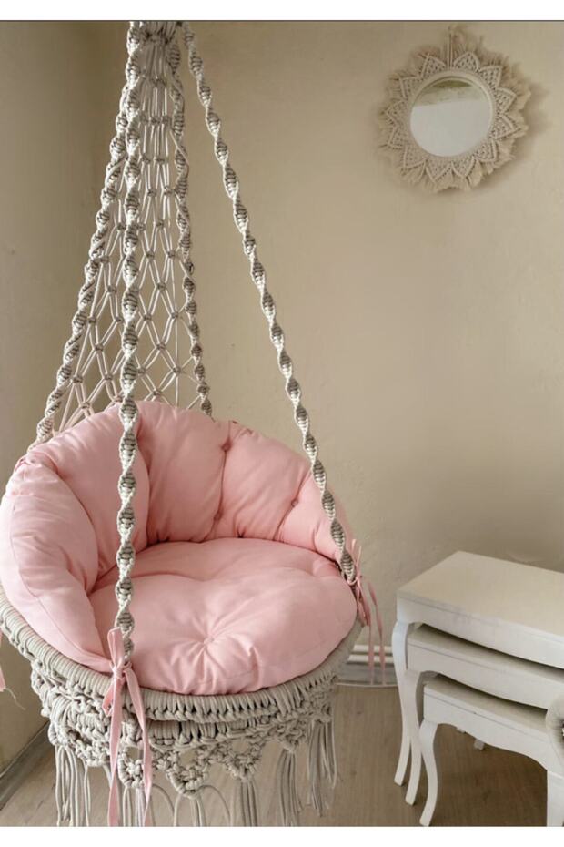 Minderli Makrome Hamak Salıncak Krem Renk - 4