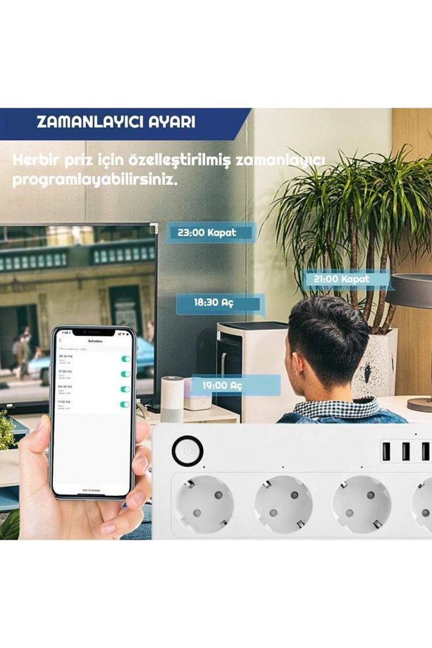 Akıllı Wifi Uzatma Kablolu 4lü Priz 4 Port Usb Hızlı Şarj - 5