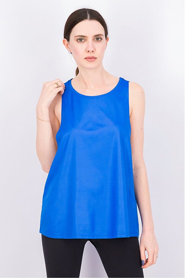 Women Round Neck Sleeveless Pull Over Tank Top, Blue