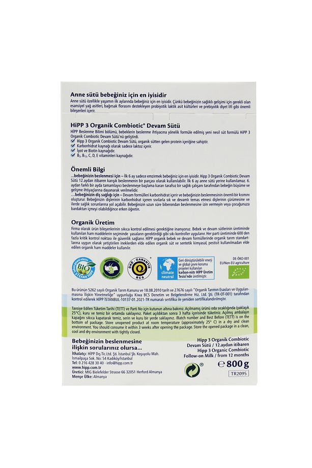 3 Organik Combiotic 800 gr Devam Sütü 3 Adet - 3