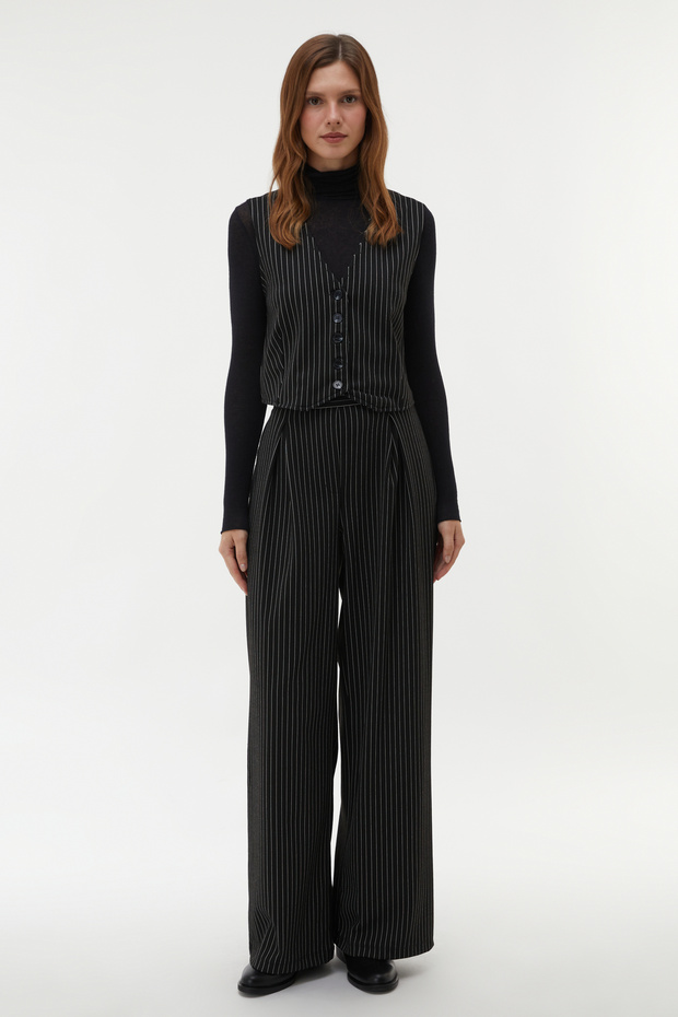 Women's Black Striped Wide Leg Pants