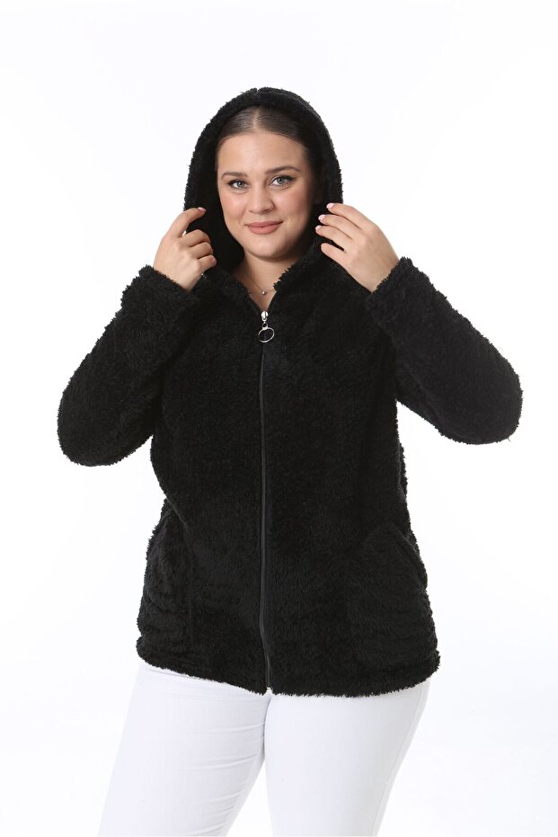 Peluş Kapüşonlu Polar - 1