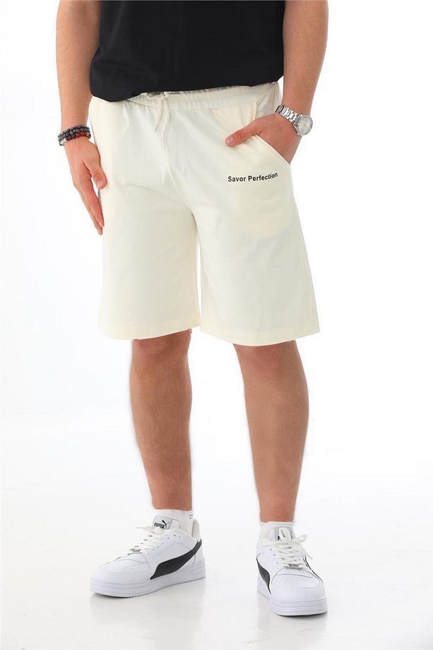 Erkek Regular Fit (NORMAL KESİM) %100 Pamuklu Şort-ekru - 1