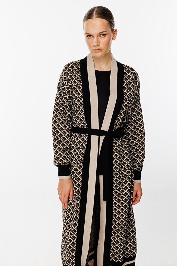 Triko Hırka Siyah Bej - 5