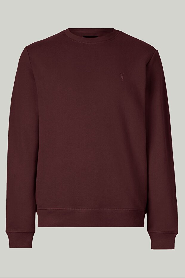 Bordo Renk Basic Bisiklet Yaka Relaxed Regular Erkek Sweatshirt - Bordo - 2