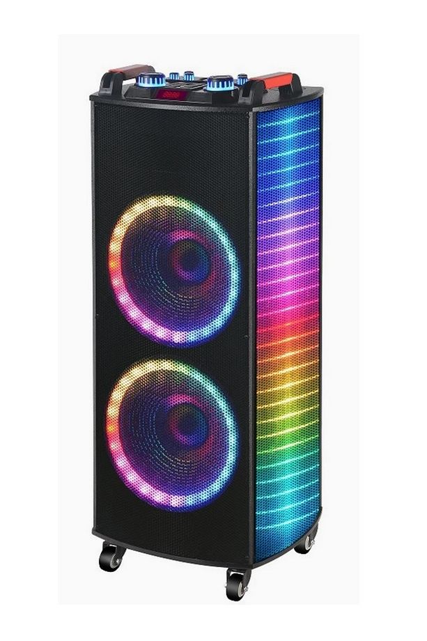 DEV PARTY SPEAKER ÇİFT KABLOSUZ MİKROFONLU ŞARJLI BLUETOOTH HOPARLÖR RGB IŞIKLI TEKERLEKLİ HOPARLÖR - 2