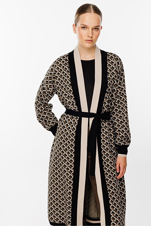 Triko Hırka Siyah Bej - 2