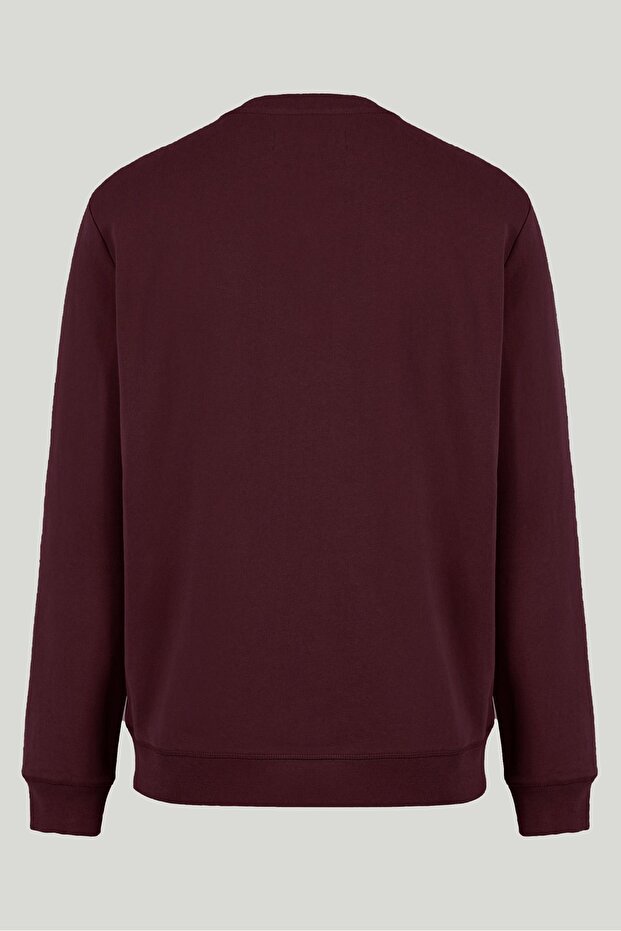 Bordo Renk Basic Bisiklet Yaka Relaxed Regular Erkek Sweatshirt - Bordo - 3