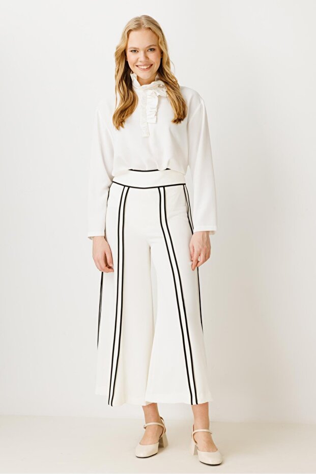 GHİSA BİYELİ PANTOLON EKRU - 1