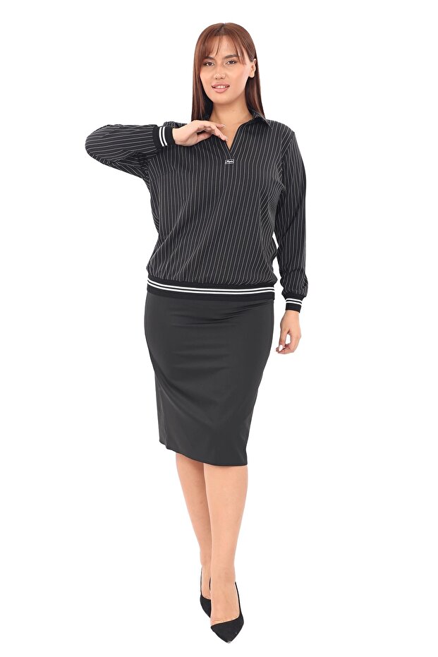 بلوزة مخططة ذات ياقة كبيرة - 2